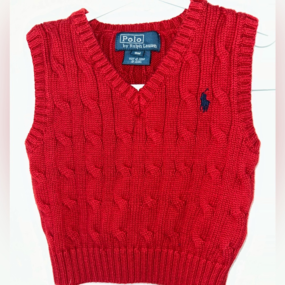 Polo Ralph Lauren cable knit v-neck vest infant boy's sz 9M EUC LN